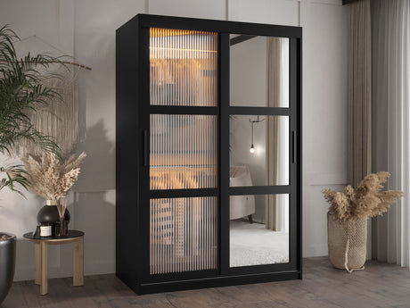 Gardróbszekrény Szafa 100 FLUTES 2, Szín: Fekete, Fiókok: Igen, Szélesség: 120 cm, Led világítás: Igen