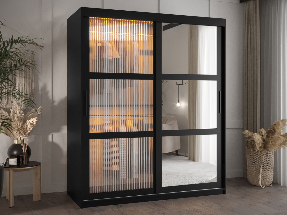 Gardróbszekrény Szafa 100 FLUTES 2, Szín: Fekete, Fiókok: Nem, Szélesség: 150 cm, Led világítás: Igen