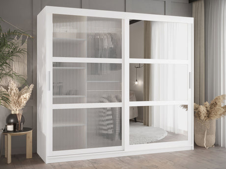 Gardróbszekrény Szafa 100 FLUTES 2, Szín: Fehér, Fiókok: Nem, Szélesség: 200 cm, Led világítás: Nem