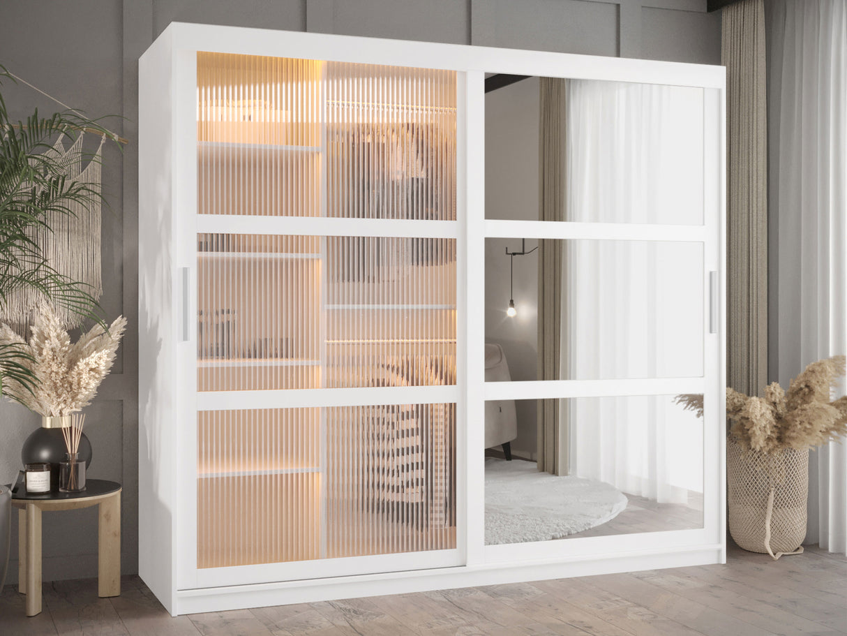 Gardróbszekrény Szafa 100 FLUTES 2, Szín: Fehér, Fiókok: Igen, Szélesség: 200 cm, Led világítás: Igen