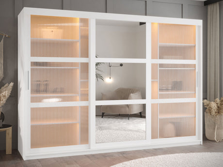 Gardróbszekrény Szafa 100 FLUTES 2, Szín: Fehér, Fiókok: Nem, Szélesség: 250 cm, Led világítás: Igen