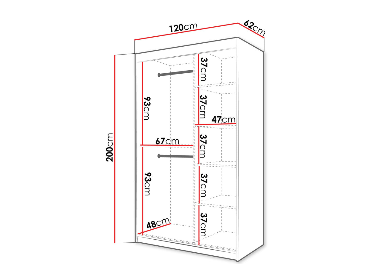 Gardróbszekrény Szafa 100 FLUTES 2, Szín: Fehér, Fiókok: Nem, Szélesség: 120 cm, Led világítás: Igen