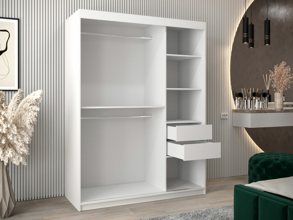 Gardróbszekrény Szafa 100 FLUTES 2, Szín: Fehér, Fiókok: Igen, Szélesség: 150 cm, Led világítás: Igen