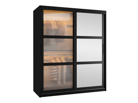 Gardróbszekrény Szafa 100 FLUTES 2, Szín: Fekete, Fiókok: Igen, Szélesség: 150 cm, Led világítás: Igen