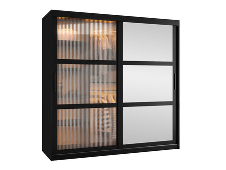 Gardróbszekrény Szafa 100 FLUTES 2, Szín: Fekete, Fiókok: Igen, Szélesség: 180 cm, Led világítás: Igen