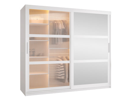 Gardróbszekrény Szafa 100 FLUTES 2, Szín: Fehér, Fiókok: Igen, Szélesség: 200 cm, Led világítás: Igen