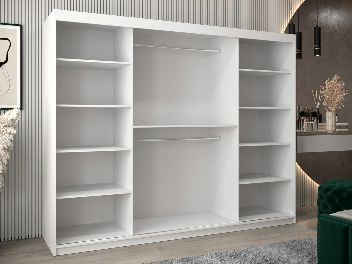 Gardróbszekrény Szafa 100 FLUTES 2, Szín: Fehér, Fiókok: Nem, Szélesség: 250 cm, Led világítás: Nem