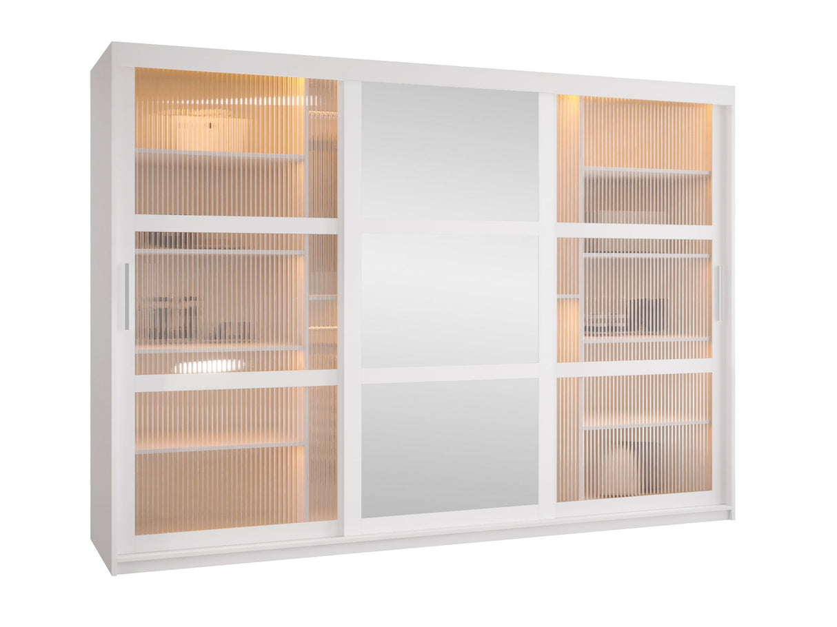 Gardróbszekrény Szafa 100 FLUTES 2, Szín: Fehér, Fiókok: Nem, Szélesség: 250 cm, Led világítás: Igen