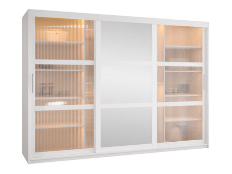 Gardróbszekrény Szafa 100 FLUTES 2, Szín: Fehér, Fiókok: Igen, Szélesség: 250 cm, Led világítás: Igen