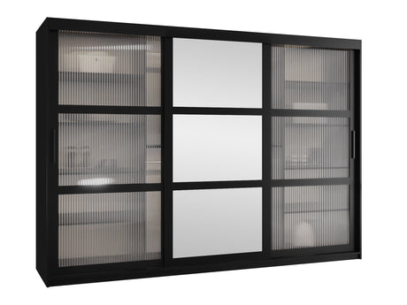 Gardróbszekrény Szafa 100 FLUTES 2, Szín: Fekete, Fiókok: Igen, Szélesség: 250 cm, Led világítás: Nem