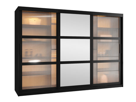 Gardróbszekrény Szafa 100 FLUTES 2, Szín: Fekete, Fiókok: Igen, Szélesség: 250 cm, Led világítás: Igen