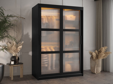 Gardróbszekrény Szafa 100 FLUTES, Szín: Fekete, Fiókok: Nem, Szélesség: 120 cm, Led világítás: Igen