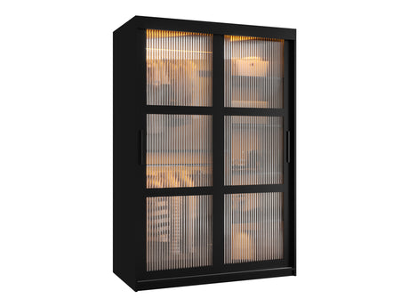 Gardróbszekrény Szafa 100 FLUTES, Szín: Fekete, Fiókok: Igen, Szélesség: 120 cm, Led világítás: Igen