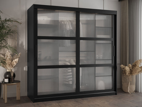 Gardróbszekrény Szafa 100 FLUTES, Szín: Fekete, Fiókok: Igen, Szélesség: 180 cm, Led világítás: Nem