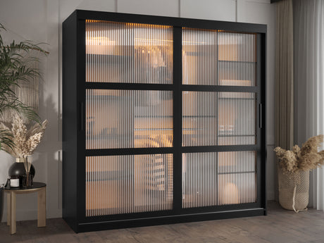 Gardróbszekrény Szafa 100 FLUTES, Szín: Fekete, Fiókok: Nem, Szélesség: 180 cm, Led világítás: Igen