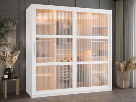 Gardróbszekrény Szafa 100 FLUTES, Szín: Fehér, Fiókok: Igen, Szélesség: 180 cm, Led világítás: Igen