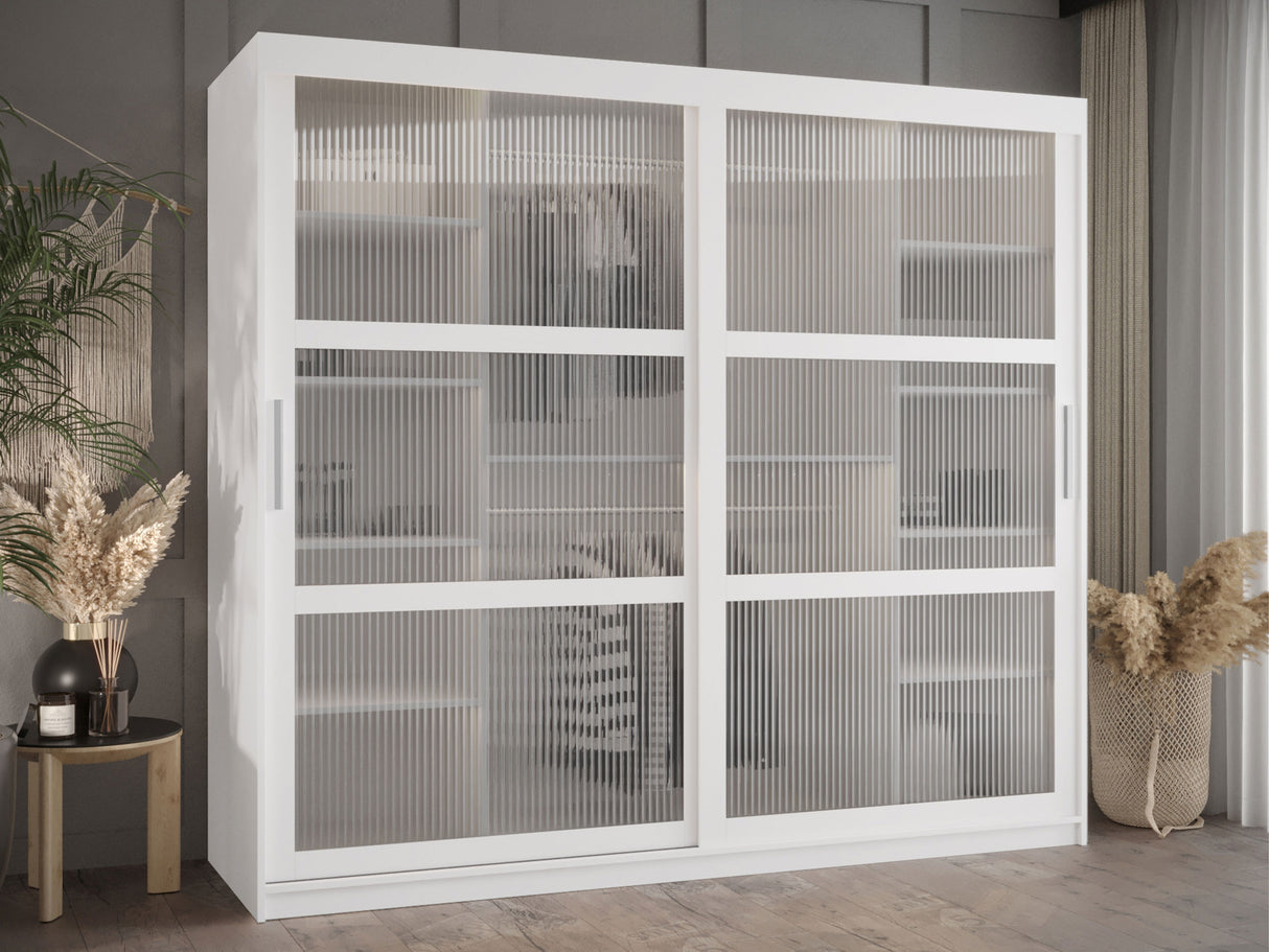 Gardróbszekrény Szafa 100 FLUTES, Szín: Fehér, Fiókok: Igen, Szélesség: 200 cm, Led világítás: Nem