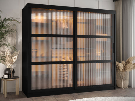 Gardróbszekrény Szafa 100 FLUTES, Szín: Fekete, Fiókok: Nem, Szélesség: 200 cm, Led világítás: Igen