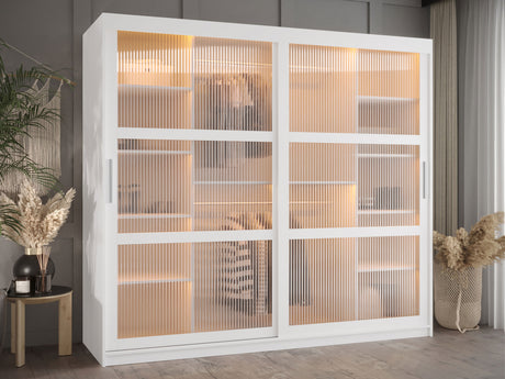 Gardróbszekrény Szafa 100 FLUTES, Szín: Fehér, Fiókok: Igen, Szélesség: 200 cm, Led világítás: Igen