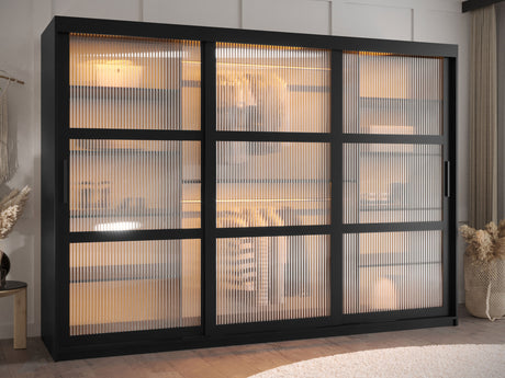 Gardróbszekrény Szafa 100 FLUTES, Szín: Fekete, Fiókok: Nem, Szélesség: 250 cm, Led világítás: Igen