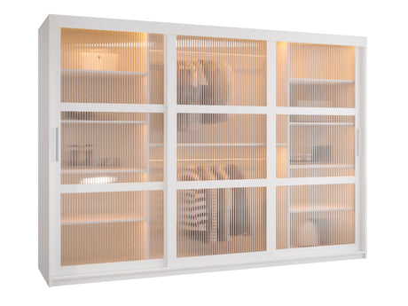 Gardróbszekrény Szafa 100 FLUTES, Szín: Fehér, Fiókok: Nem, Szélesség: 250 cm, Led világítás: Igen