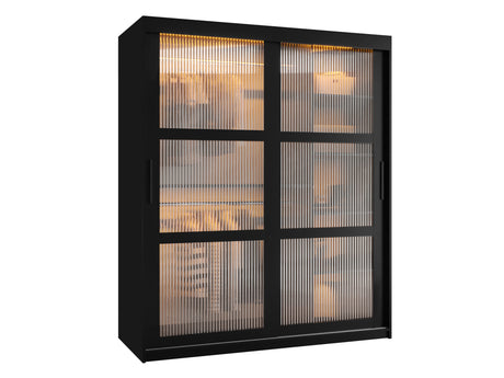 Gardróbszekrény Szafa 100 FLUTES, Szín: Fekete, Fiókok: Nem, Szélesség: 150 cm, Led világítás: Igen