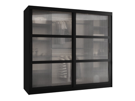 Gardróbszekrény Szafa 100 FLUTES, Szín: Fekete, Fiókok: Nem, Szélesség: 200 cm, Led világítás: Nem