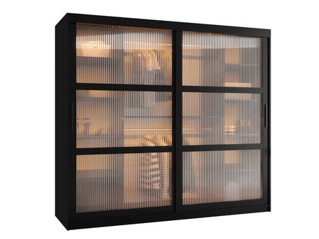 Gardróbszekrény Szafa 100 FLUTES, Szín: Fekete, Fiókok: Nem, Szélesség: 200 cm, Led világítás: Igen