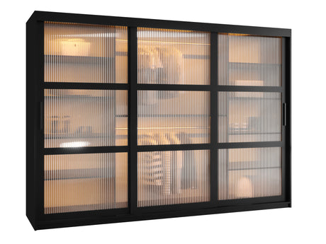 Gardróbszekrény Szafa 100 FLUTES, Szín: Fekete, Fiókok: Nem, Szélesség: 250 cm, Led világítás: Igen