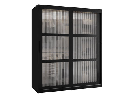 Gardróbszekrény Szafa 100 FLUTES, Szín: Fekete, Fiókok: Igen, Szélesség: 150 cm, Led világítás: Nem