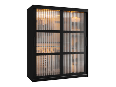 Gardróbszekrény Szafa 100 FLUTES, Szín: Fekete, Fiókok: Igen, Szélesség: 150 cm, Led világítás: Igen