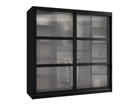 Gardróbszekrény Szafa 100 FLUTES, Szín: Fekete, Fiókok: Igen, Szélesség: 180 cm, Led világítás: Nem