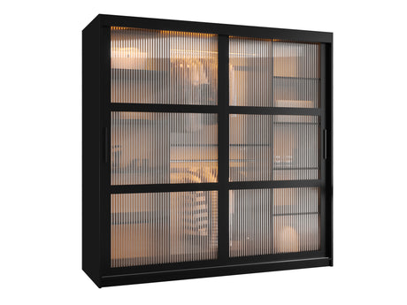 Gardróbszekrény Szafa 100 FLUTES, Szín: Fekete, Fiókok: Igen, Szélesség: 180 cm, Led világítás: Igen