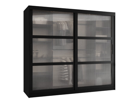 Gardróbszekrény Szafa 100 FLUTES, Szín: Fekete, Fiókok: Igen, Szélesség: 200 cm, Led világítás: Nem