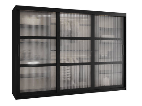 Gardróbszekrény Szafa 100 FLUTES, Szín: Fekete, Fiókok: Igen, Szélesség: 250 cm, Led világítás: Nem