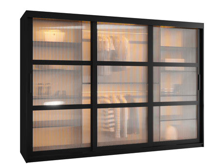 Gardróbszekrény Szafa 100 FLUTES, Szín: Fekete, Fiókok: Igen, Szélesség: 250 cm, Led világítás: Igen