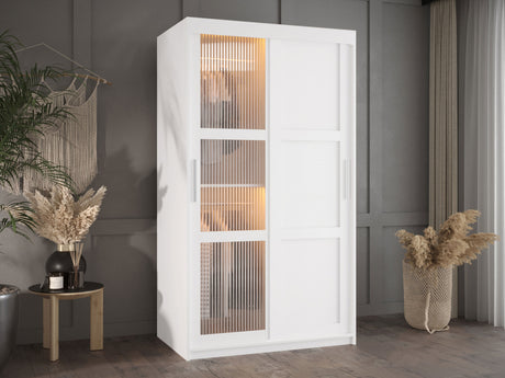 Gardróbszekrény Szafa FLUTES 3, Szín: Fehér, Fiókok: Igen, Szélesség: 100 cm, Led világítás: Igen