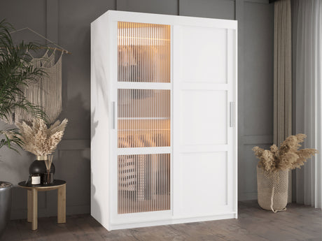 Gardróbszekrény Szafa FLUTES 3, Szín: Fehér, Fiókok: Igen, Szélesség: 120 cm, Led világítás: Igen