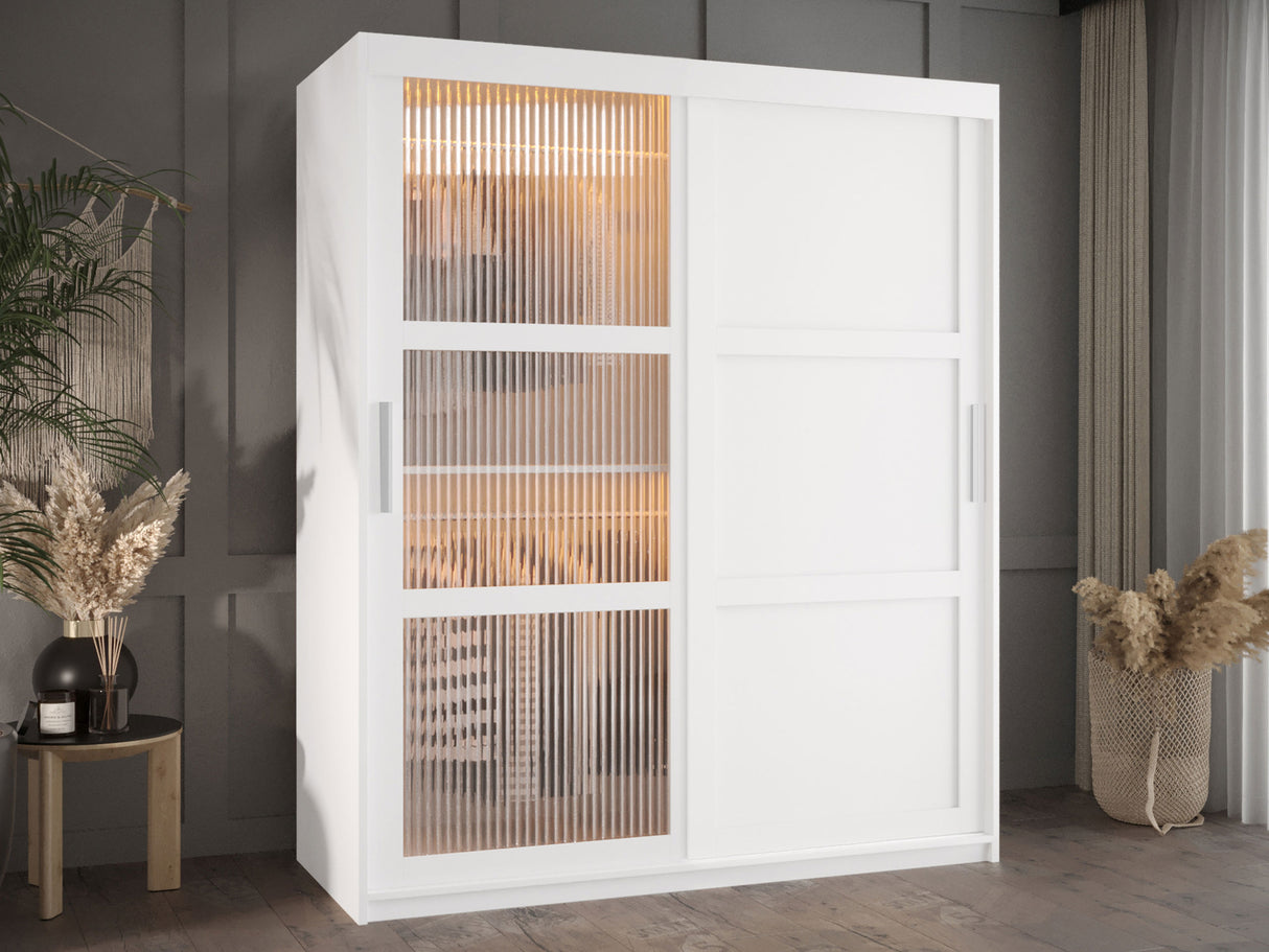 Gardróbszekrény Szafa FLUTES 3, Szín: Fehér, Fiókok: Nem, Szélesség: 150 cm, Led világítás: Igen