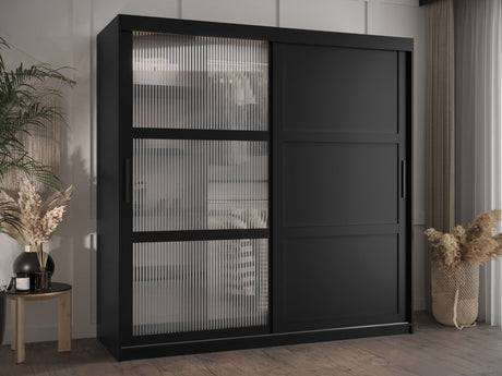 Gardróbszekrény Szafa FLUTES 3, Szín: Fekete, Fiókok: Nem, Szélesség: 180 cm, Led világítás: Nem