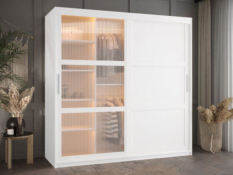 Gardróbszekrény Szafa FLUTES 3, Szín: Fehér, Fiókok: Igen, Szélesség: 180 cm, Led világítás: Igen