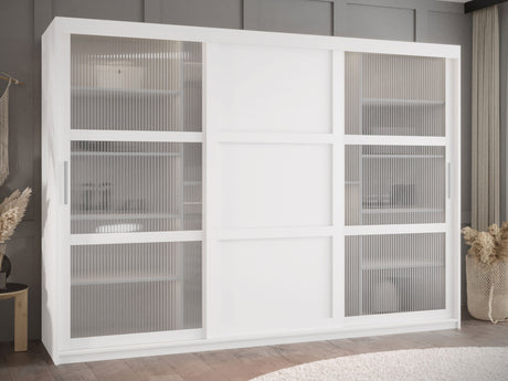 Gardróbszekrény Szafa FLUTES 3, Szín: Fehér, Fiókok: Nem, Szélesség: 250 cm, Led világítás: Nem