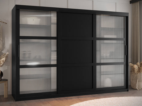 Gardróbszekrény Szafa FLUTES 3, Szín: Fekete, Fiókok: Igen, Szélesség: 250 cm, Led világítás: Nem