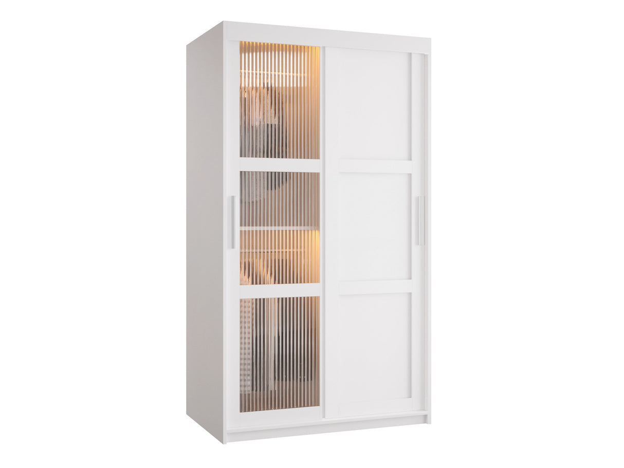 Gardróbszekrény Szafa FLUTES 3, Szín: Fehér, Fiókok: Igen, Szélesség: 100 cm, Led világítás: Igen