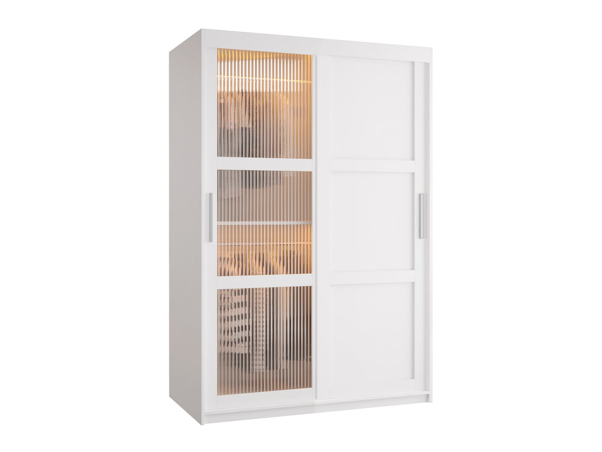 Gardróbszekrény Szafa FLUTES 3, Szín: Fehér, Fiókok: Igen, Szélesség: 120 cm, Led világítás: Igen