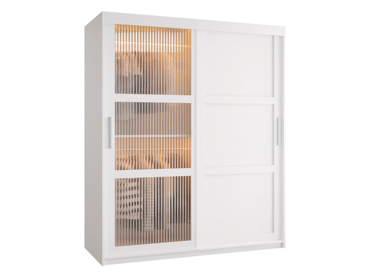 Gardróbszekrény Szafa FLUTES 3, Szín: Fehér, Fiókok: Igen, Szélesség: 150 cm, Led világítás: Igen