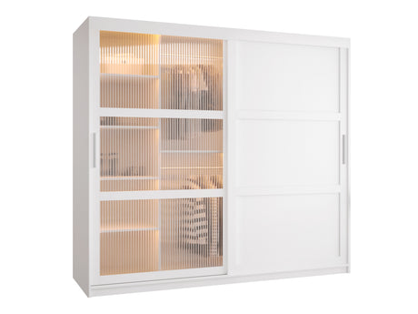 Gardróbszekrény Szafa FLUTES 3, Szín: Fehér, Fiókok: Igen, Szélesség: 200 cm, Led világítás: Igen