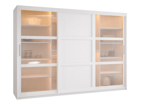 Gardróbszekrény Szafa FLUTES 3, Szín: Fehér, Fiókok: Igen, Szélesség: 250 cm, Led világítás: Igen