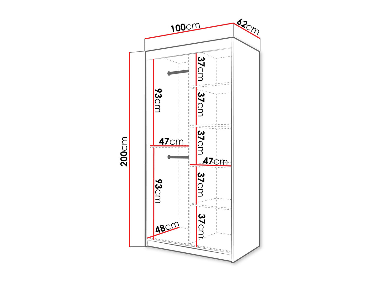 Gardróbszekrény Szafa FLUTES 3, Szín: Fekete, Fiókok: Nem, Szélesség: 100 cm, Led világítás: Igen