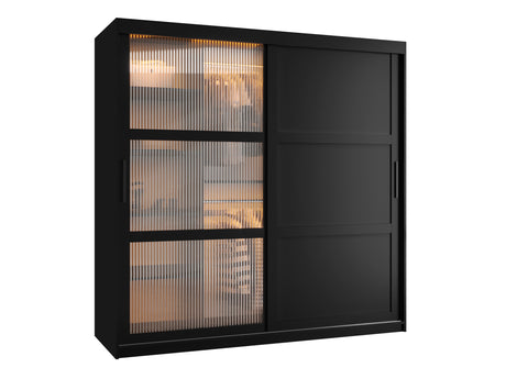 Gardróbszekrény Szafa FLUTES 3, Szín: Fekete, Fiókok: Nem, Szélesség: 180 cm, Led világítás: Igen